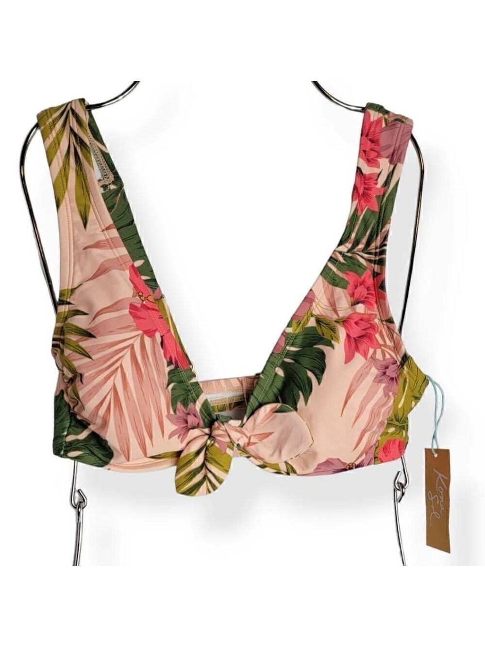 Kona Sol Pink Bow Tie  Wide Straps Bikini Top Small